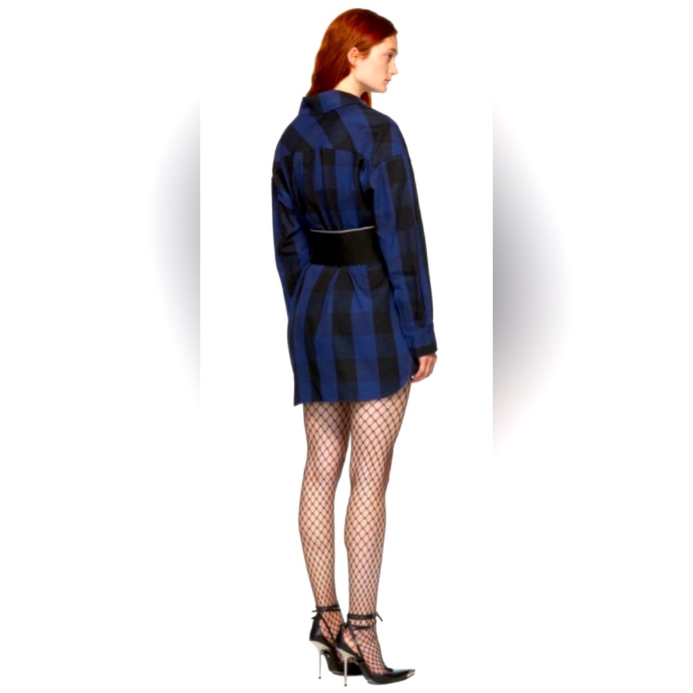 Alexander Wang Logo Elastic Belt Plaid Shirtdress - Picture 2 of 3